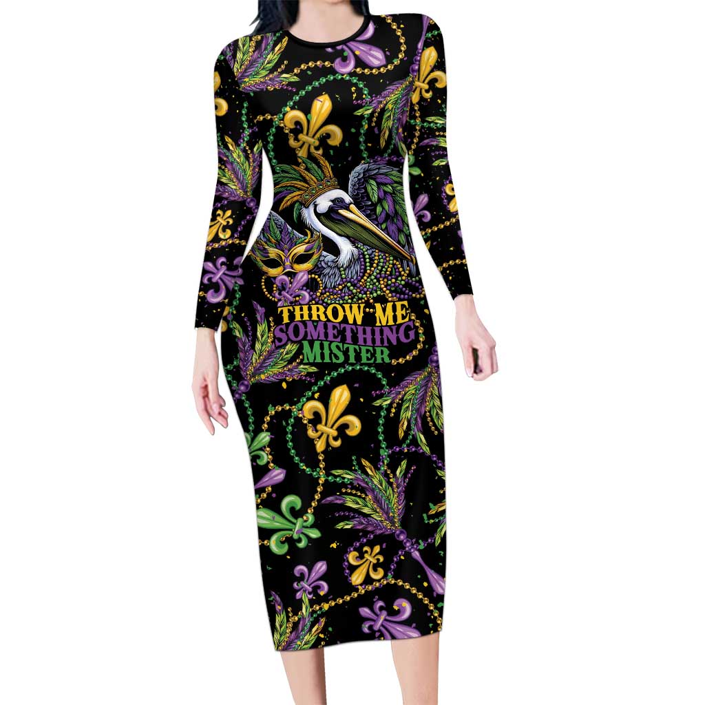 long sleeve mardi gras dresses Mardi Gras Pelican Long Sleeve Bodycon Dress Throw me Something Mister!