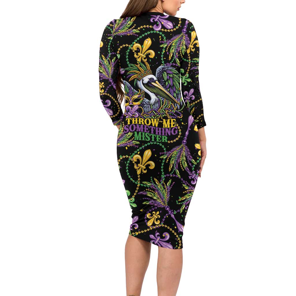long sleeve mardi gras dress Mardi Gras Pelican Long Sleeve Bodycon Dress Throw me Something Mister!