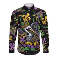 Mardi Gras Pelican Long Sleeve Button Shirt Throw me Something Mister! - Wonder Print Shop