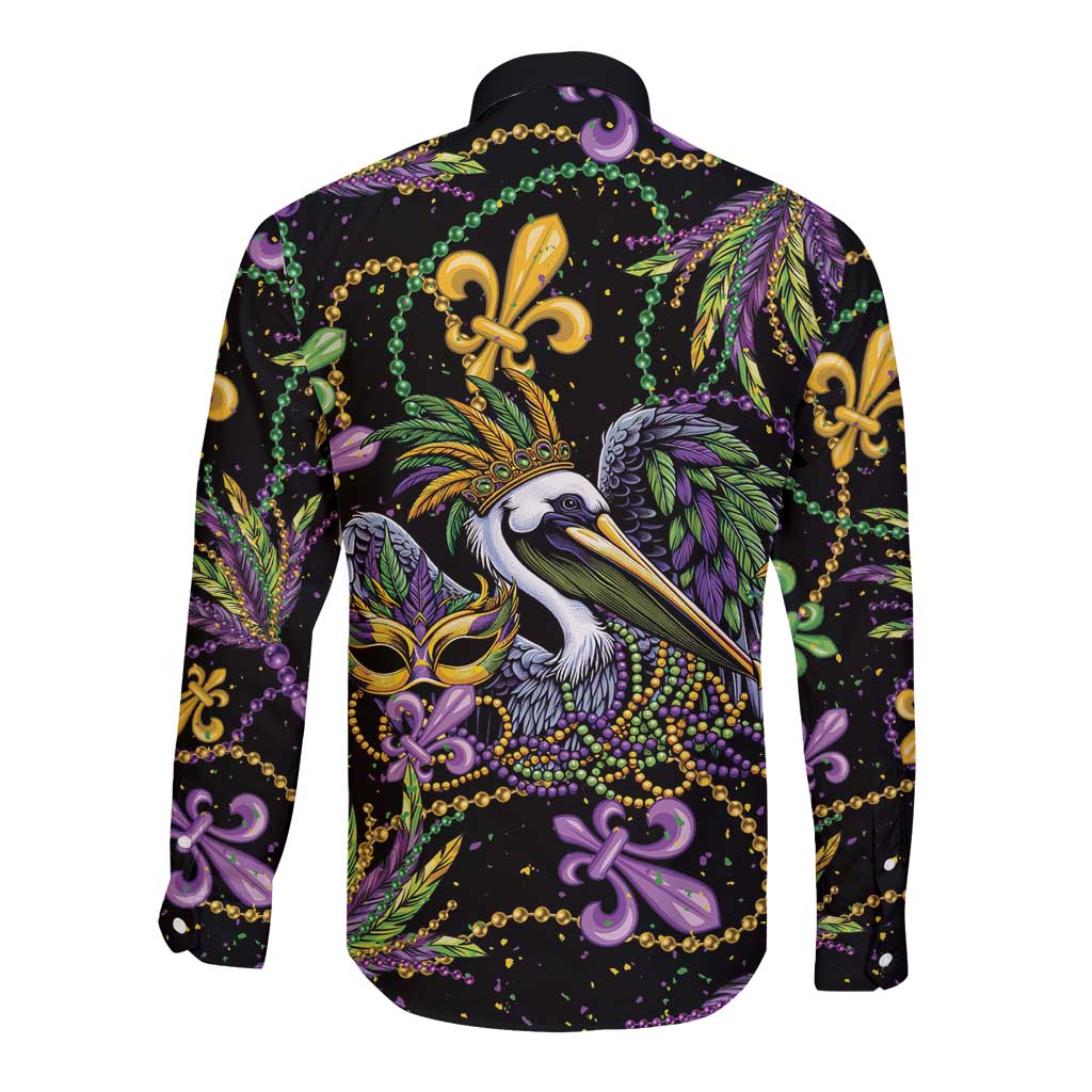 Mardi Gras Pelican Long Sleeve Button Shirt Throw me Something Mister! - Wonder Print Shop