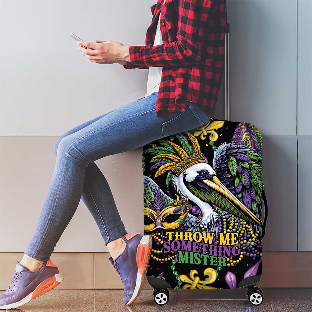 Mardi Gras Pelican Luggage Cover Throw me Something Mister! - Wonder Print Shop