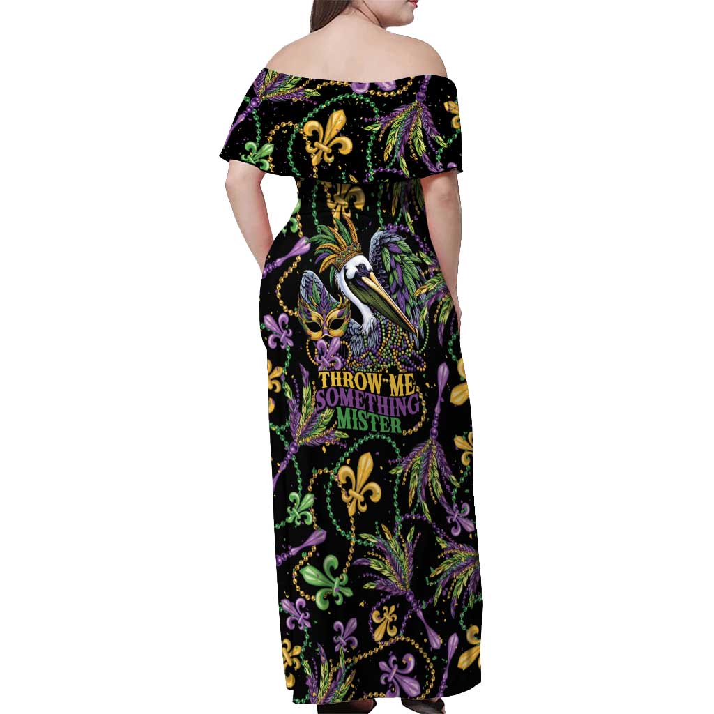 Mardi Gras Pelican Off Shoulder Maxi Dress Throw me Something Mister! - Wonder Print Shop
