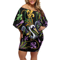 Mardi Gras Pelican Off Shoulder Short Dress Throw me Something Mister! - Wonder Print Shop