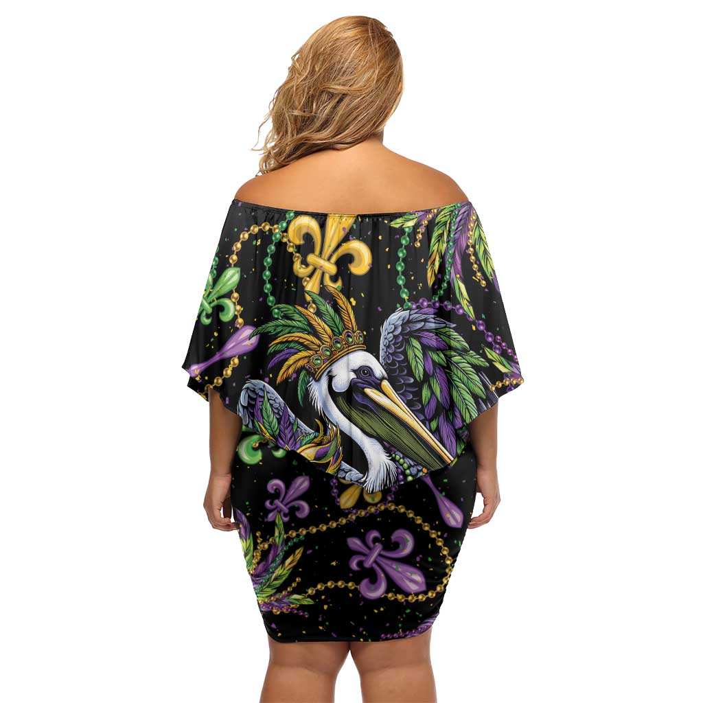 Mardi Gras Pelican Off Shoulder Short Dress Throw me Something Mister! - Wonder Print Shop