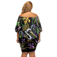 Mardi Gras Pelican Off Shoulder Short Dress Throw me Something Mister! - Wonder Print Shop