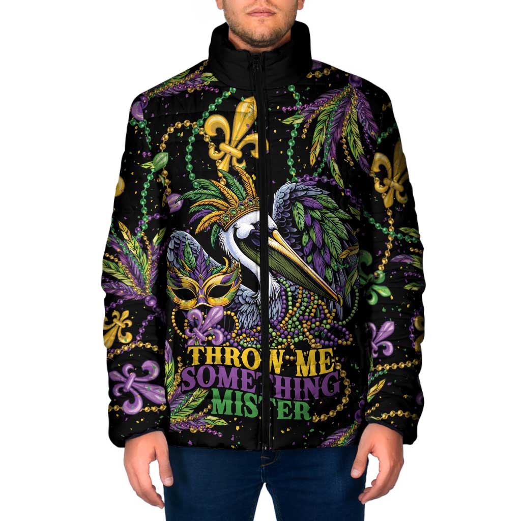 Mardi Gras Pelican Padded Jacket Throw me Something Mister! - Wonder Print Shop