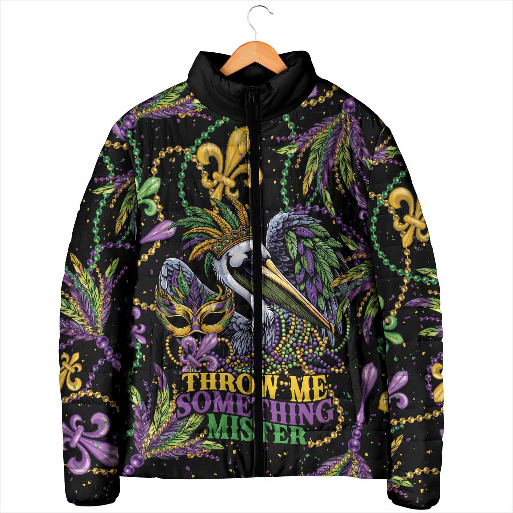 Mardi Gras Pelican Padded Jacket Throw me Something Mister! - Wonder Print Shop