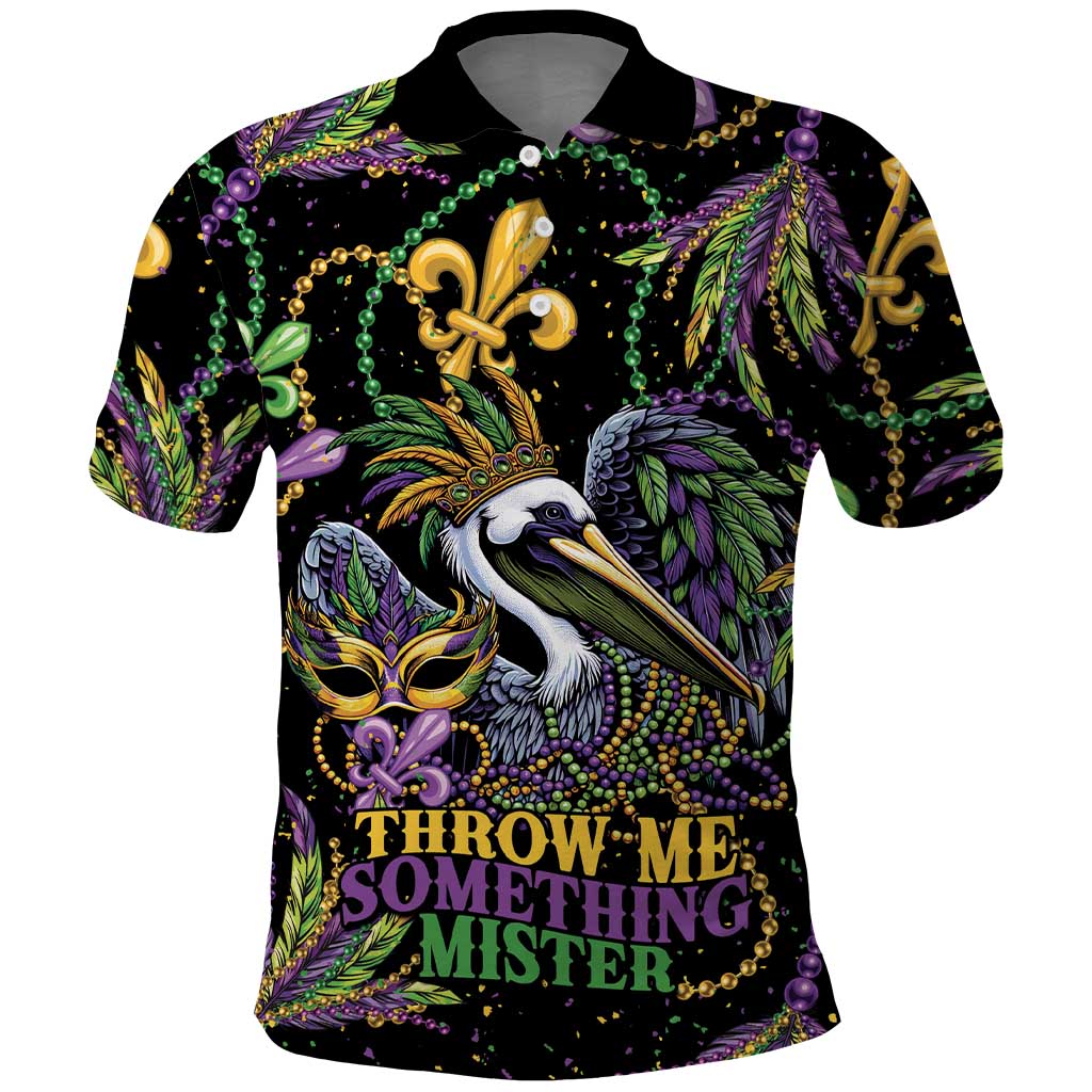 Mardi Gras Pelican Polo Shirt Throw me Something Mister! - Wonder Print Shop