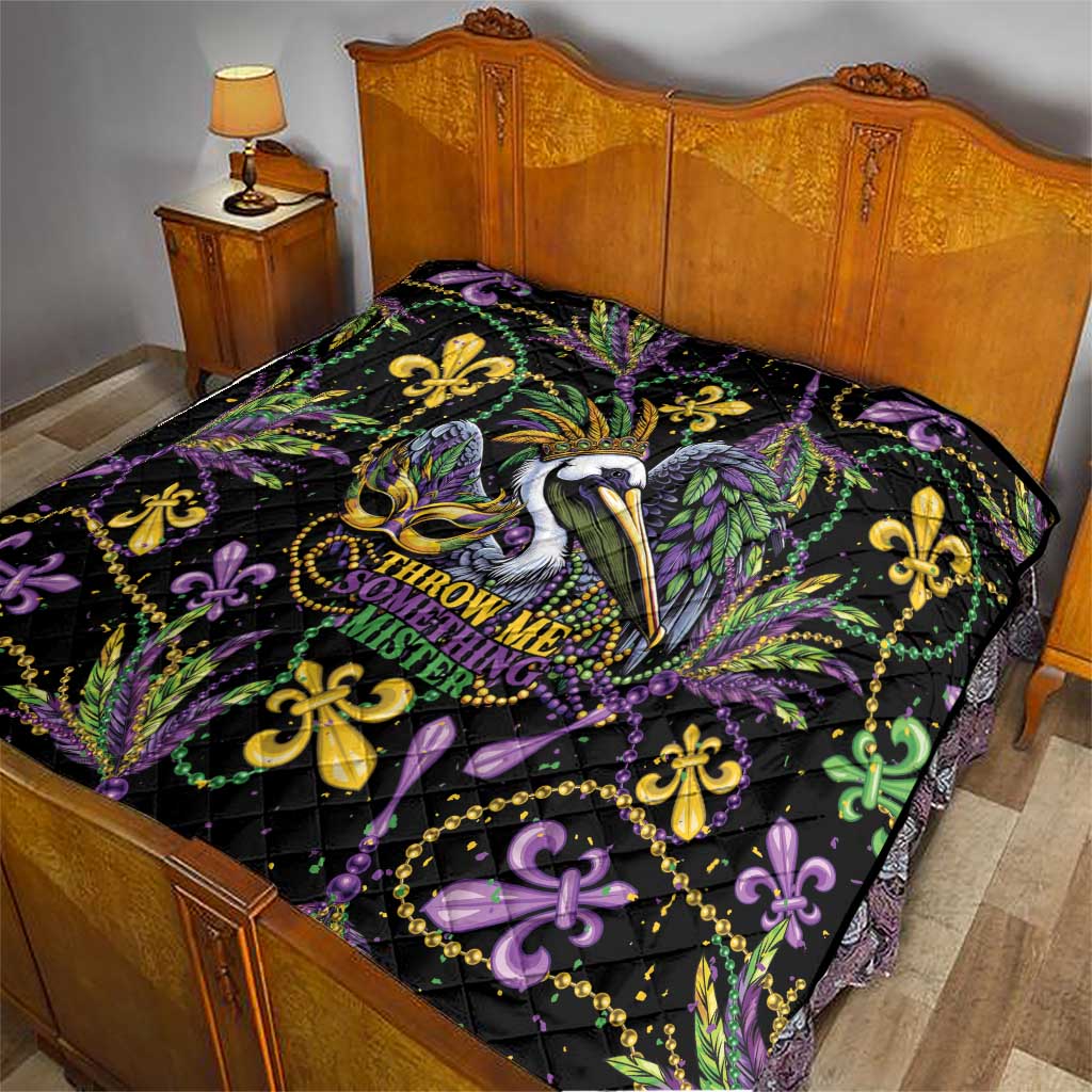 Mardi Gras Pelican Quilt Throw me Something Mister! - Wonder Print Shop