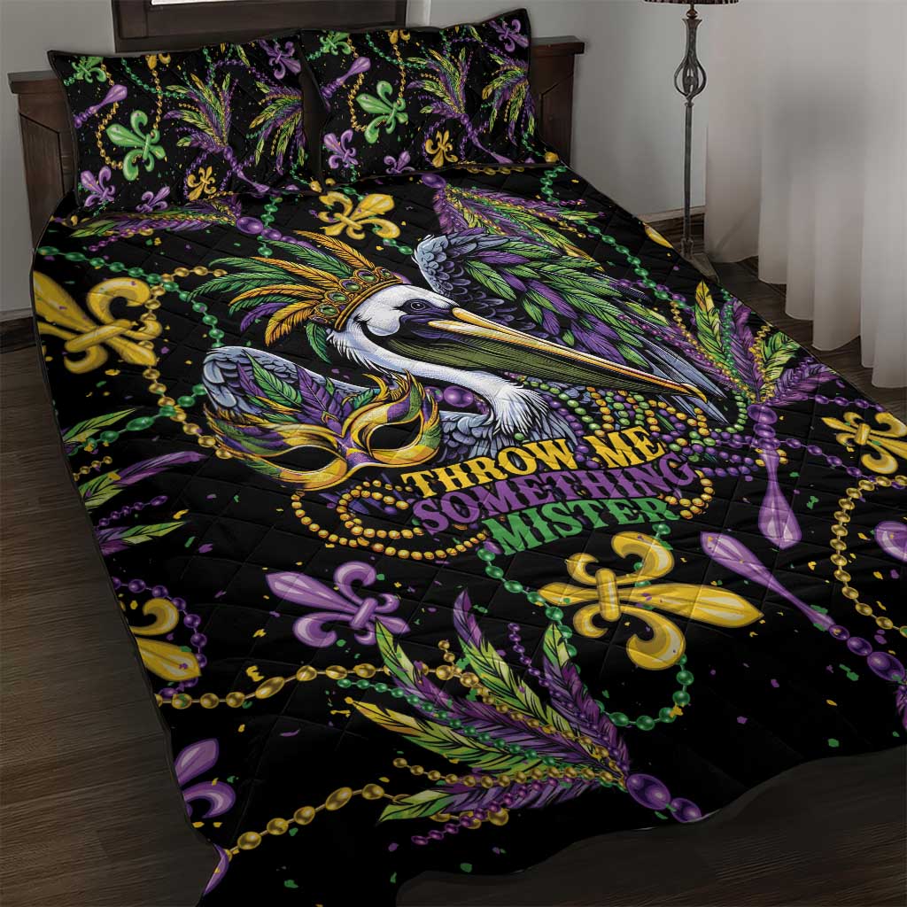 Mardi Gras Pelican Quilt Bed Set Throw me Something Mister! - Wonder Print Shop