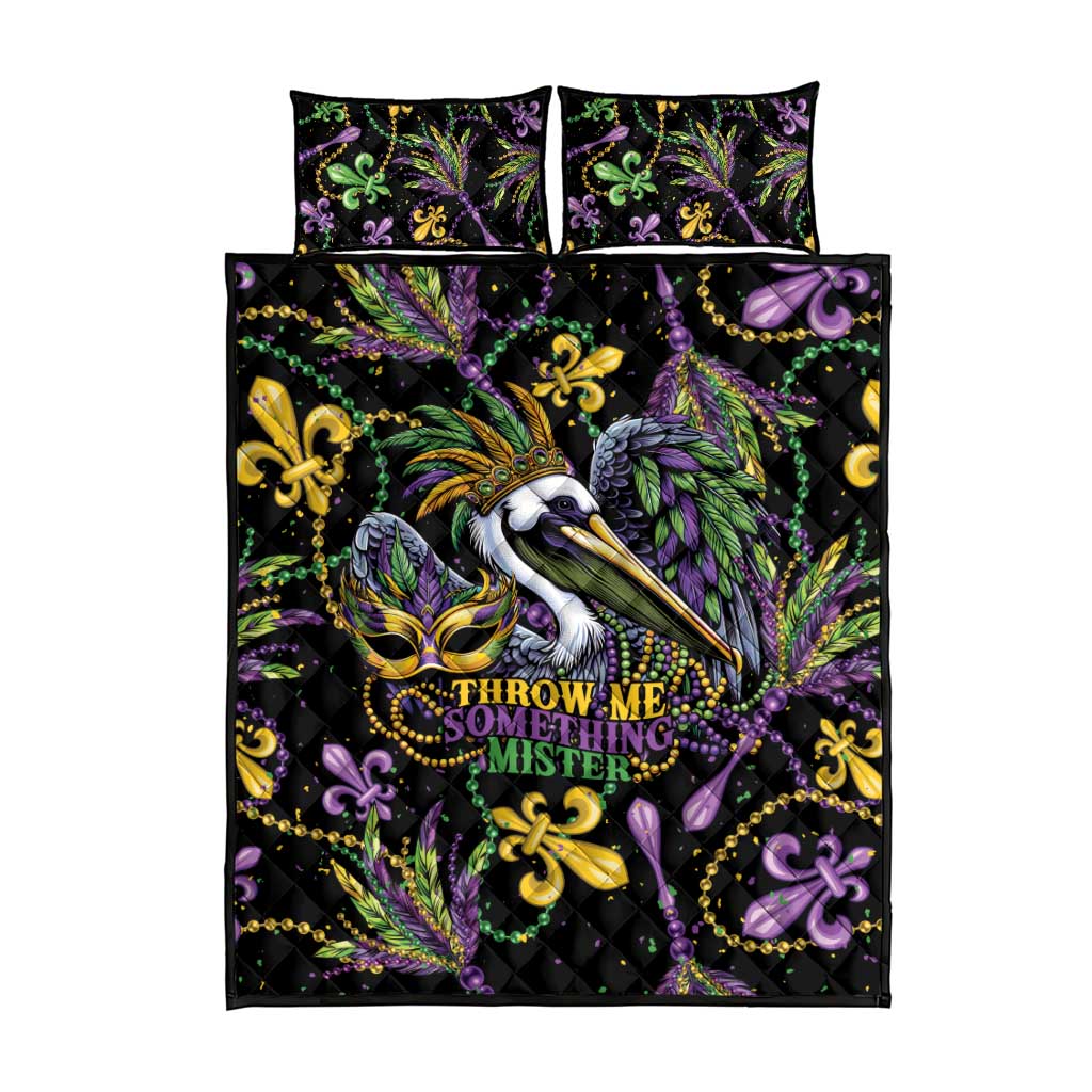 Mardi Gras Pelican Quilt Bed Set Throw me Something Mister! - Wonder Print Shop