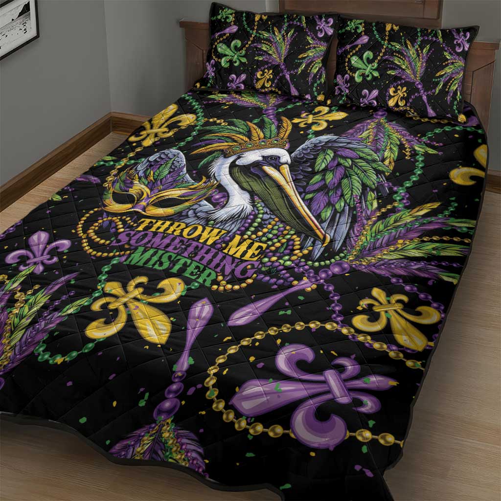 Mardi Gras Pelican Quilt Bed Set Throw me Something Mister! - Wonder Print Shop