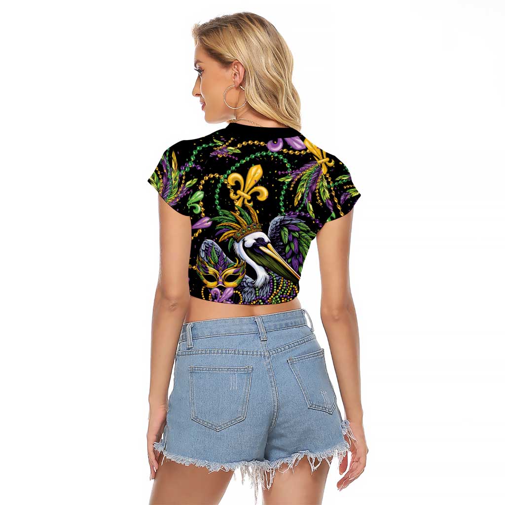 Mardi Gras Pelican Raglan Cropped T Shirt Throw me Something Mister! - Wonder Print Shop