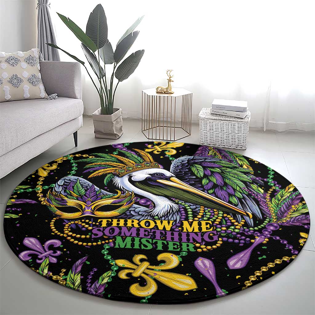 Mardi Gras Pelican Round Carpet Throw me Something Mister! - Wonder Print Shop