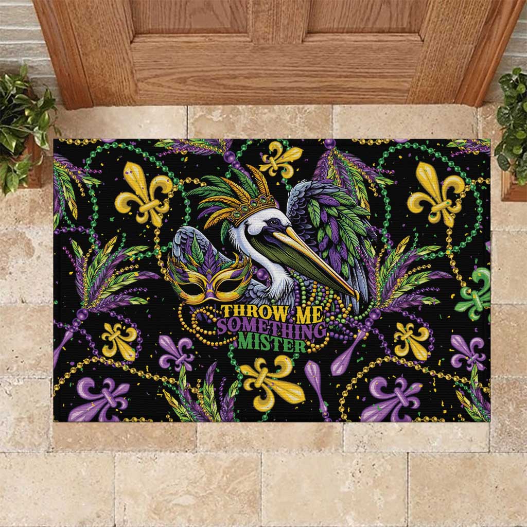 Mardi Gras Pelican Rubber Doormat Throw me Something Mister! - Wonder Print Shop