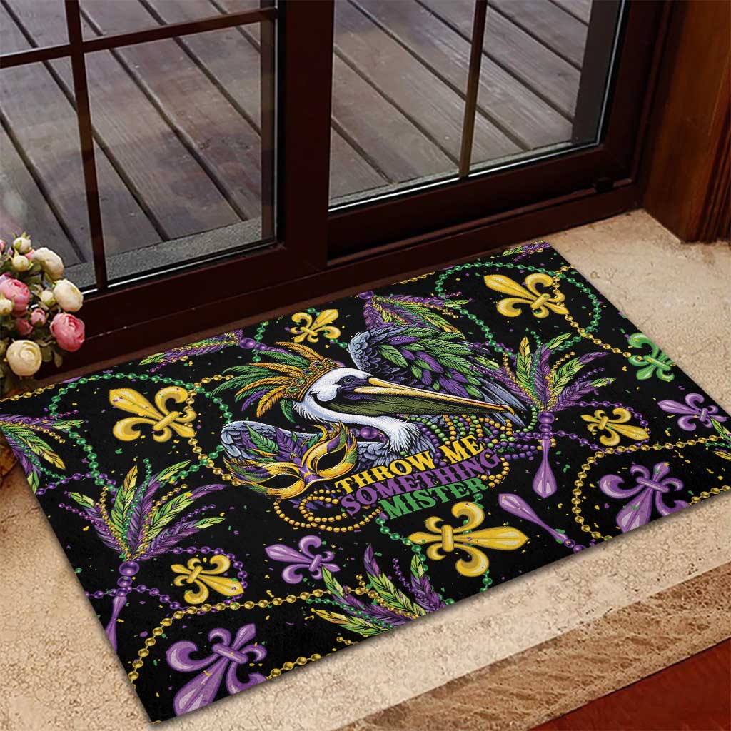 Mardi Gras Pelican Rubber Doormat Throw me Something Mister! - Wonder Print Shop