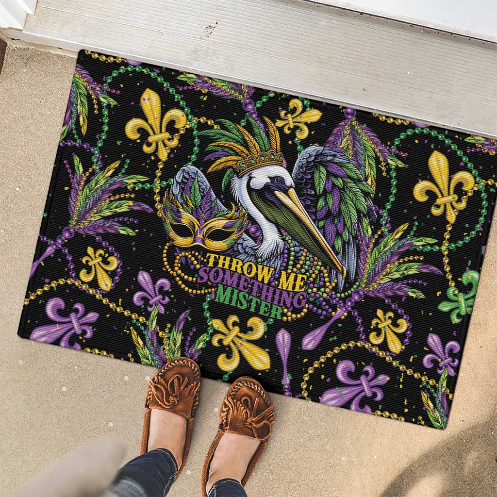 Mardi Gras Pelican Rubber Doormat Throw me Something Mister! - Wonder Print Shop