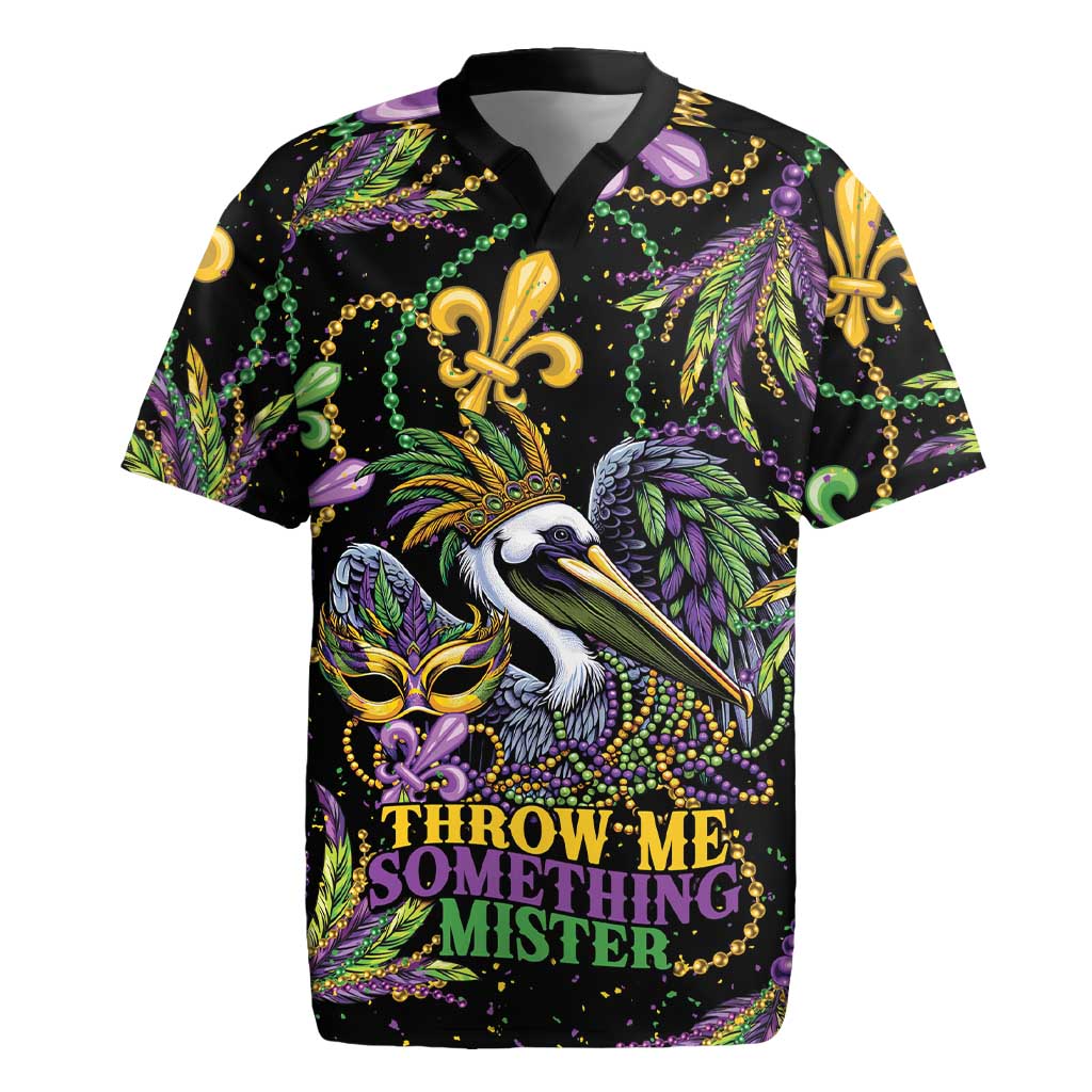 Mardi Gras Pelican Rugby Jersey Throw me Something Mister! - Wonder Print Shop