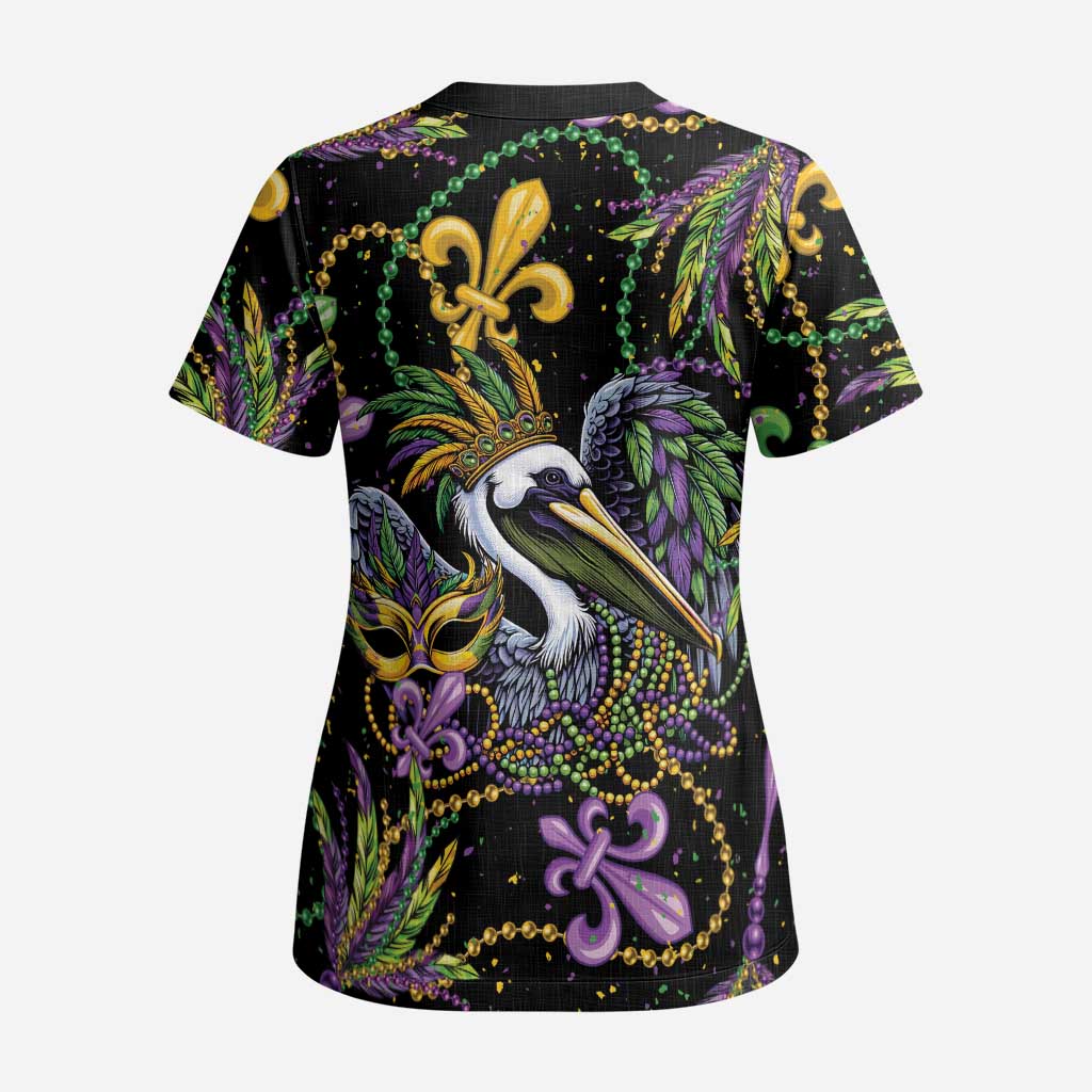 Mardi Gras Pelican Scrub Top Throw me Something Mister! - Wonder Print Shop