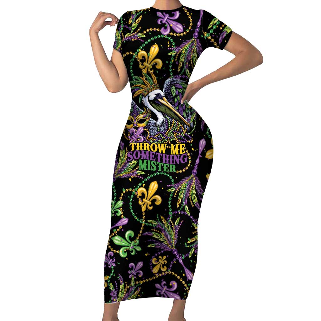Mardi Gras Pelican Short Sleeve Bodycon Dress Throw me Something Mister! - Wonder Print Shop