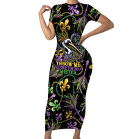 Mardi Gras Pelican Short Sleeve Bodycon Dress Throw me Something Mister! - Wonder Print Shop