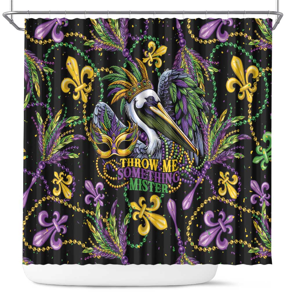 Mardi Gras Pelican Shower Curtain Throw me Something Mister! - Wonder Print Shop