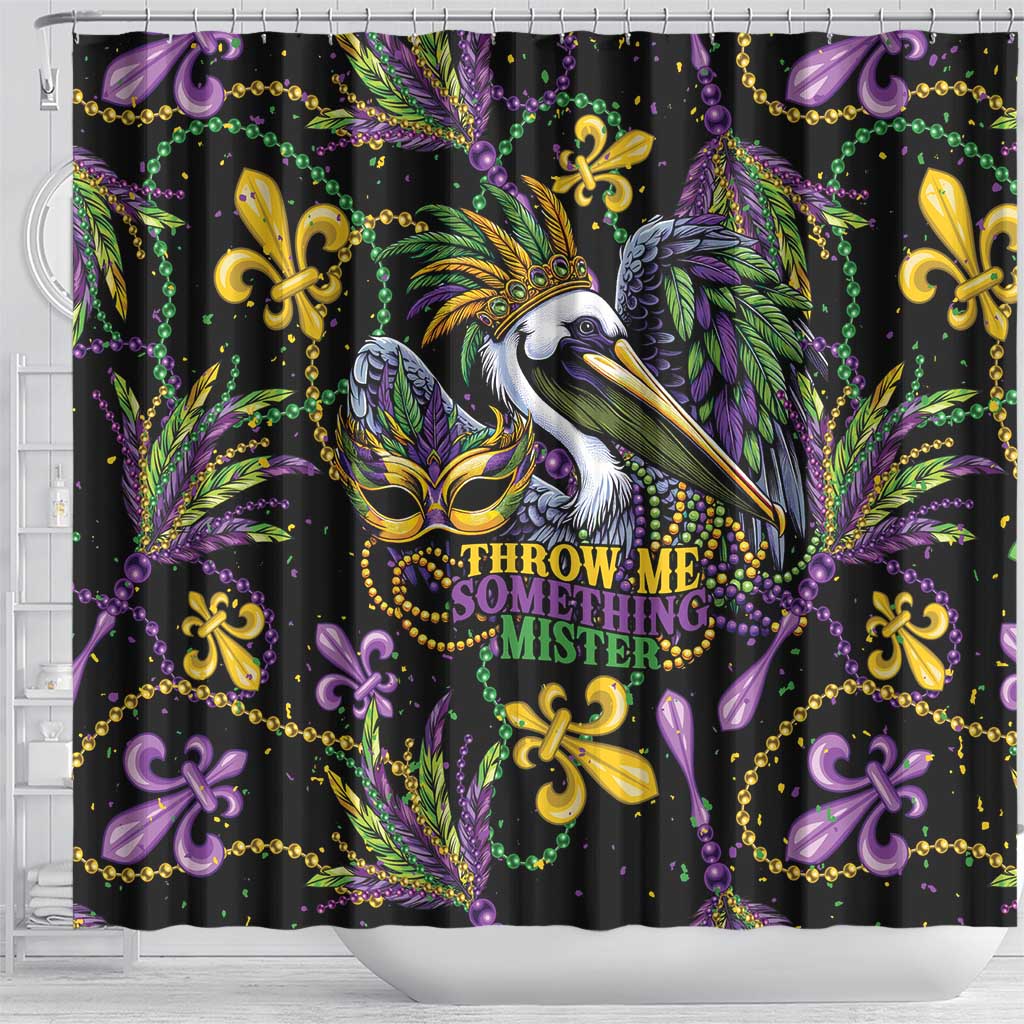 Mardi Gras Pelican Shower Curtain Throw me Something Mister! - Wonder Print Shop