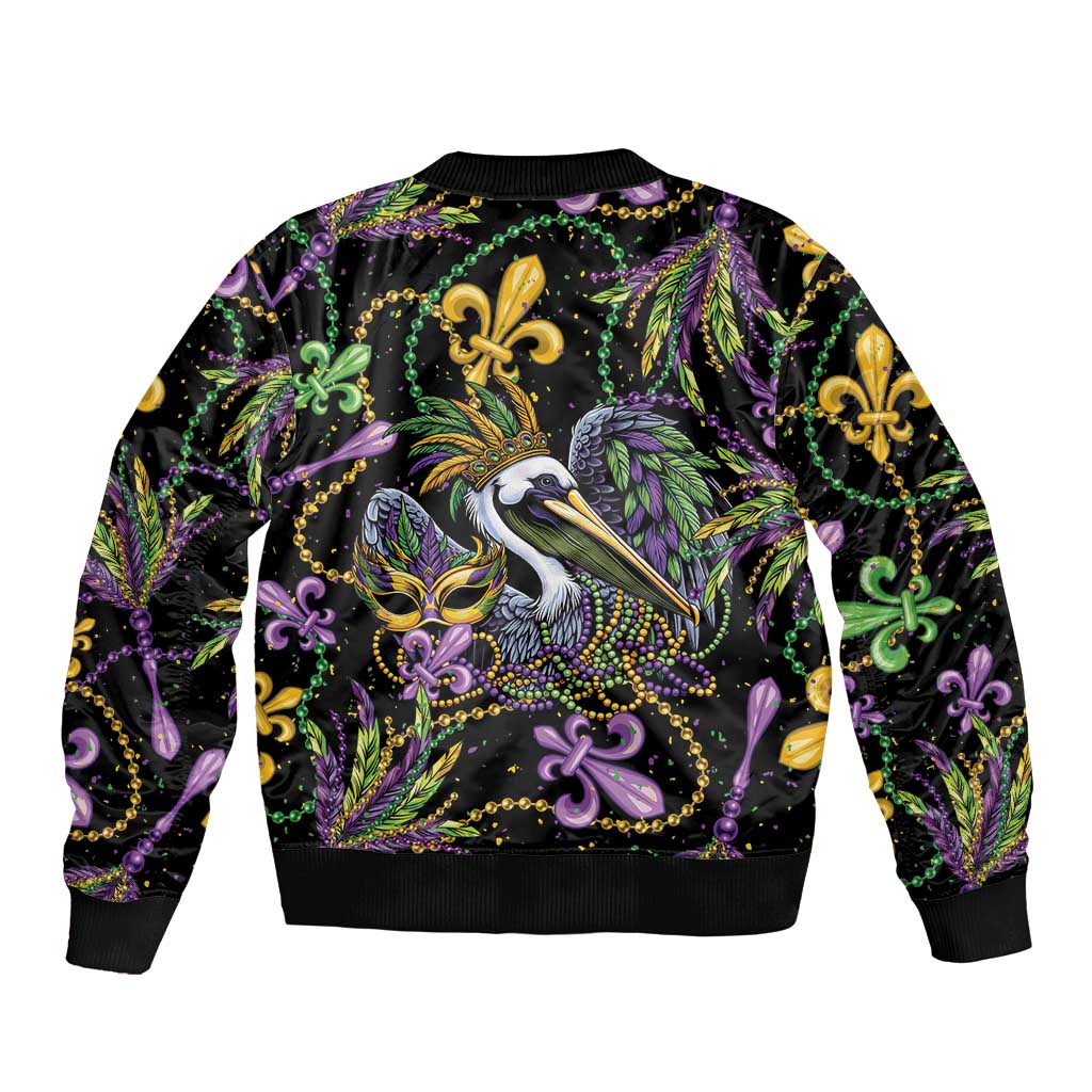 Mardi Gras Pelican Sleeve Zip Bomber Jacket Throw me Something Mister! - Wonder Print Shop