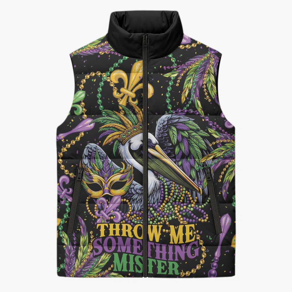 Mardi Gras Pelican Sleeveless Puffer Jacket Throw me Something Mister! - Wonder Print Shop
