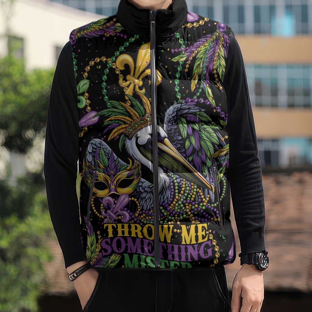 Mardi Gras Pelican Sleeveless Puffer Jacket Throw me Something Mister! - Wonder Print Shop