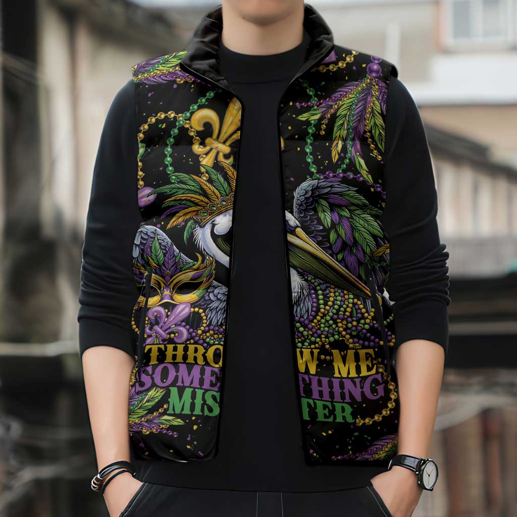 Mardi Gras Pelican Sleeveless Puffer Jacket Throw me Something Mister! - Wonder Print Shop