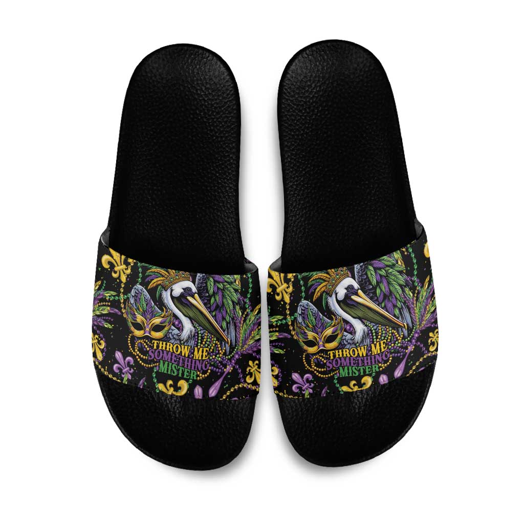 Mardi Gras Pelican Slide Sandals Throw me Something Mister! - Wonder Print Shop