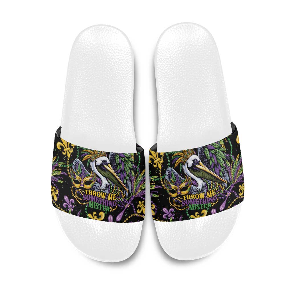 Mardi Gras Pelican Slide Sandals Throw me Something Mister! - Wonder Print Shop