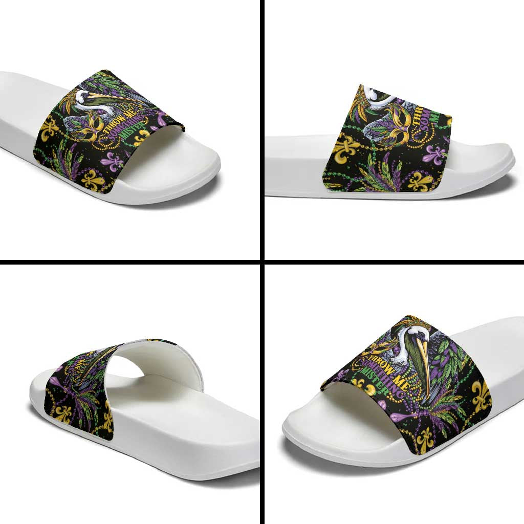 Mardi Gras Pelican Slide Sandals Throw me Something Mister! - Wonder Print Shop