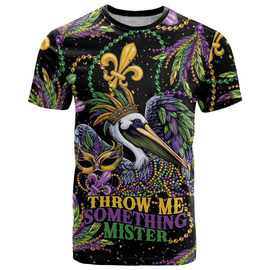 Mardi Gras Pelican T Shirt Throw me Something Mister! - Wonder Print Shop