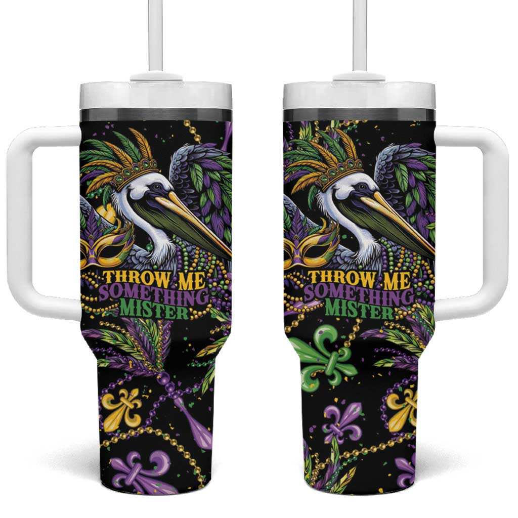 Mardi Gras Pelican Tumbler With Handle Throw me Something Mister! - Wonder Print Shop