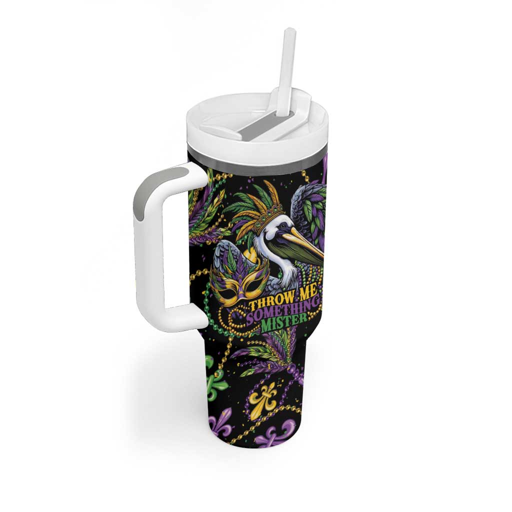 Mardi Gras Pelican Tumbler With Handle Throw me Something Mister! - Wonder Print Shop