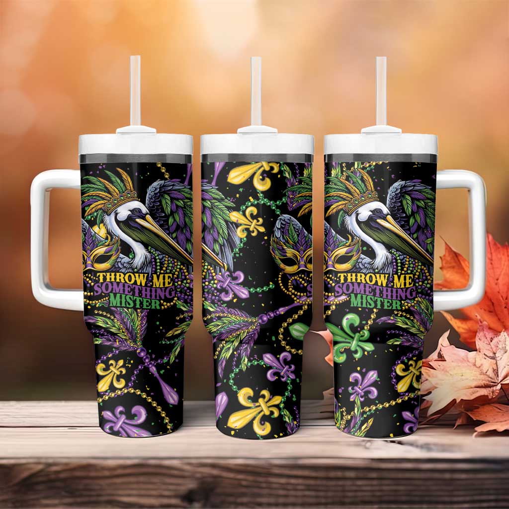 Mardi Gras Pelican Tumbler With Handle Throw me Something Mister! - Wonder Print Shop