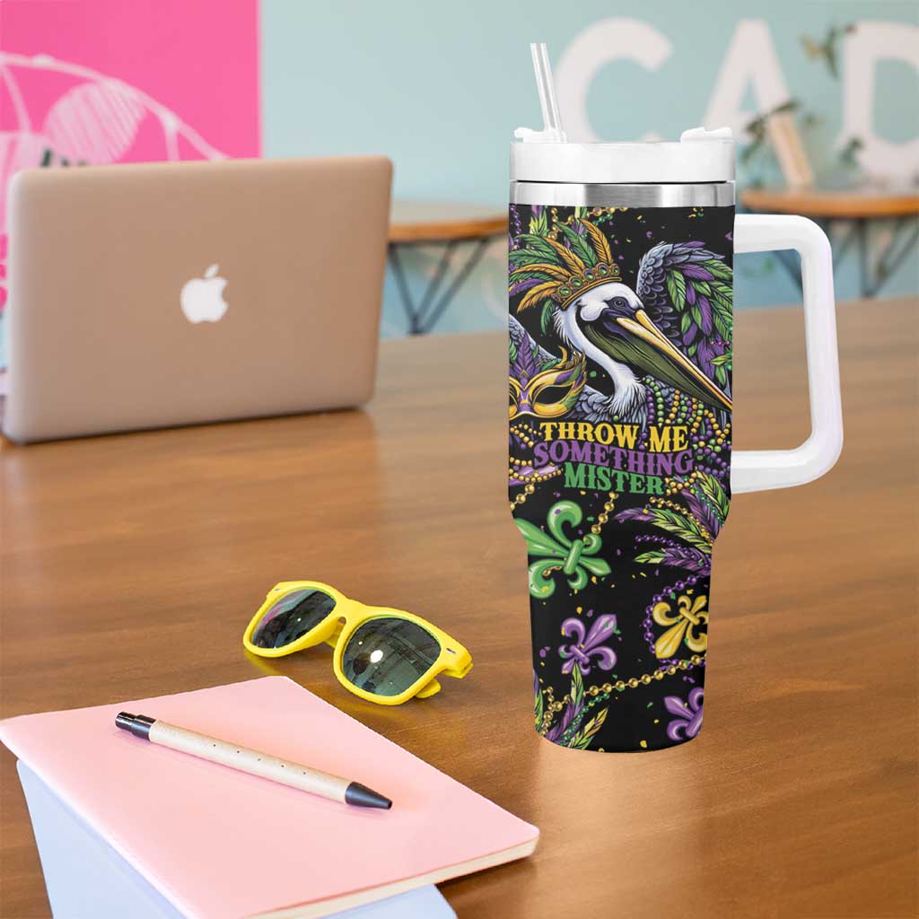 Mardi Gras Pelican Tumbler With Handle Throw me Something Mister! - Wonder Print Shop