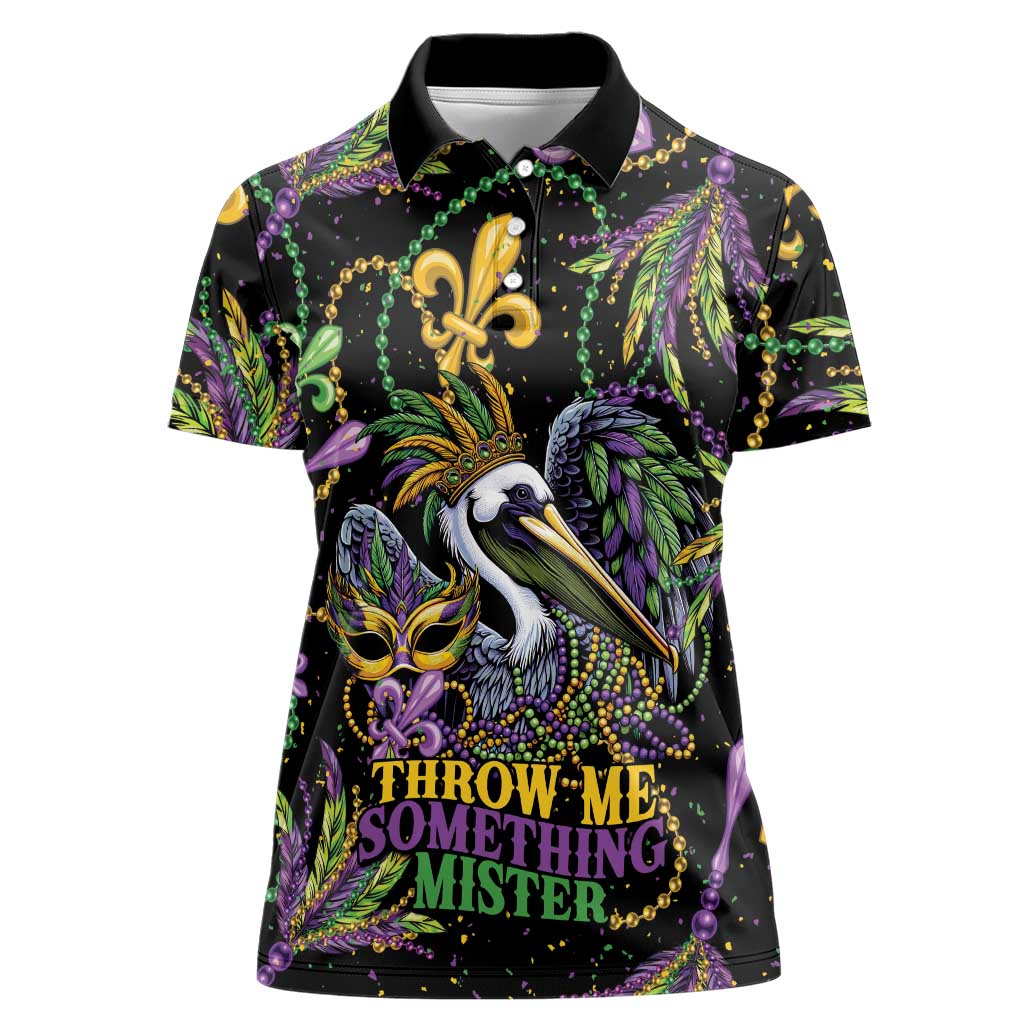 Mardi Gras Pelican Women Polo Shirt Throw me Something Mister! - Wonder Print Shop
