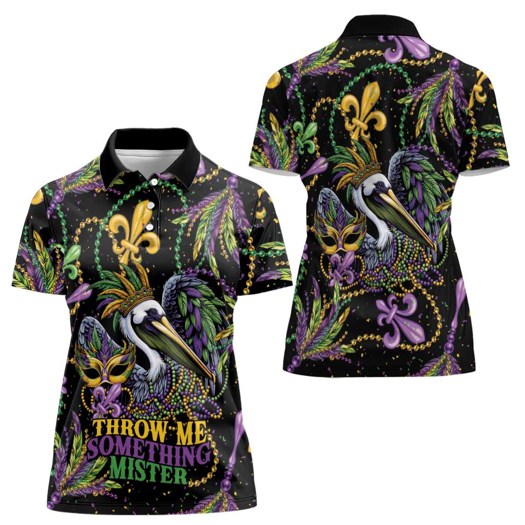 Mardi Gras Pelican Women Polo Shirt Throw me Something Mister! - Wonder Print Shop