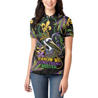 Mardi Gras Pelican Women Polo Shirt Throw me Something Mister! - Wonder Print Shop