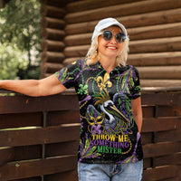 Mardi Gras Pelican Women Polo Shirt Throw me Something Mister! - Wonder Print Shop