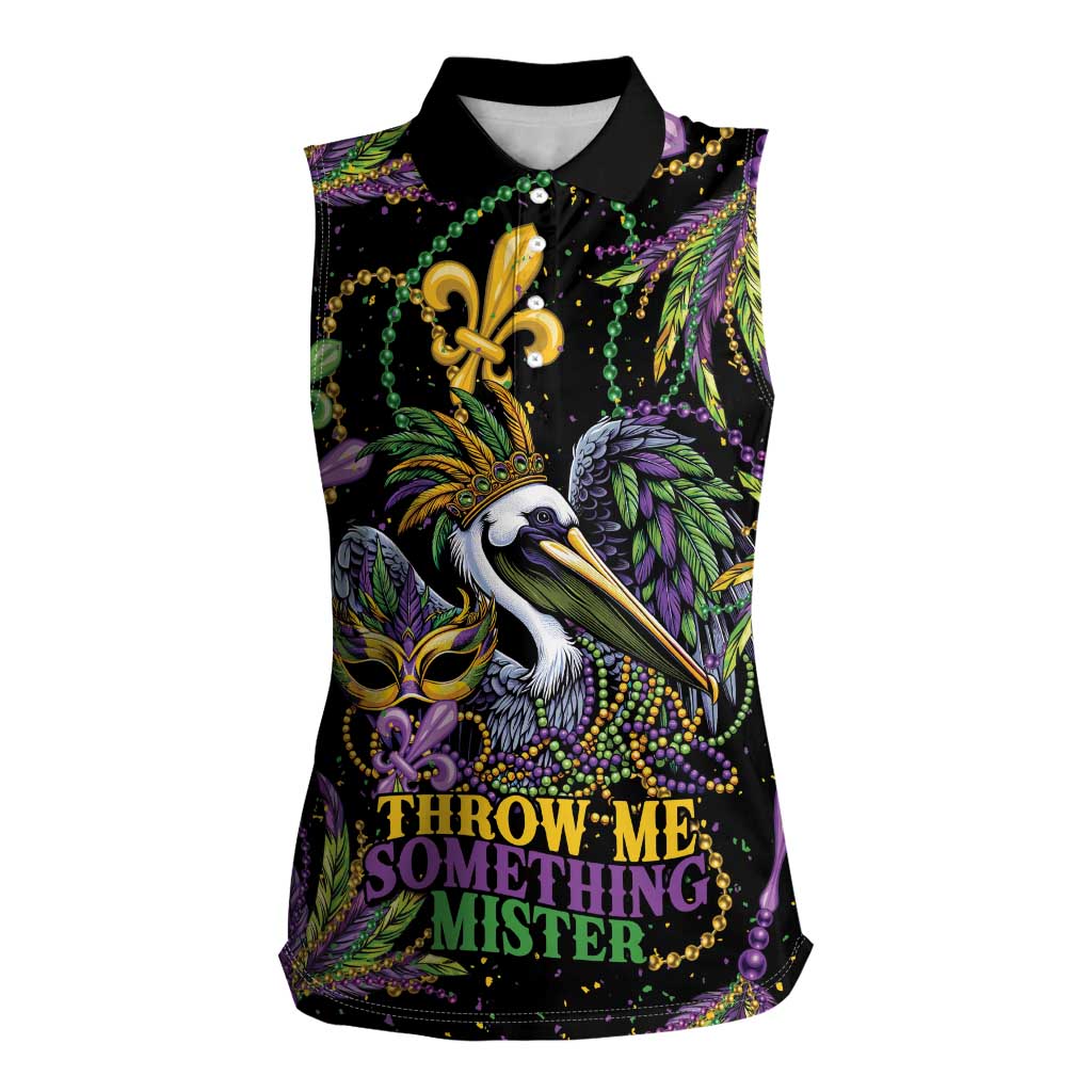 Mardi Gras Pelican Women Sleeveless Polo Shirt Throw me Something Mister! - Wonder Print Shop