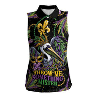 Mardi Gras Pelican Women Sleeveless Polo Shirt Throw me Something Mister! - Wonder Print Shop