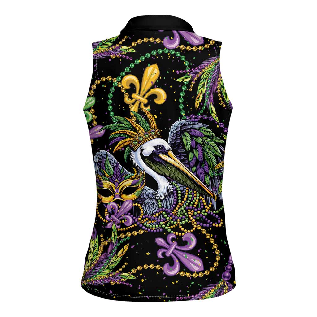 Mardi Gras Pelican Women Sleeveless Polo Shirt Throw me Something Mister! - Wonder Print Shop