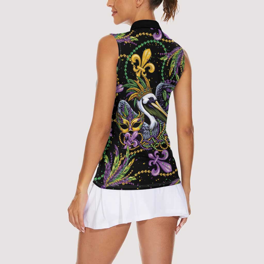 Mardi Gras Pelican Women Sleeveless Polo Shirt Throw me Something Mister! - Wonder Print Shop