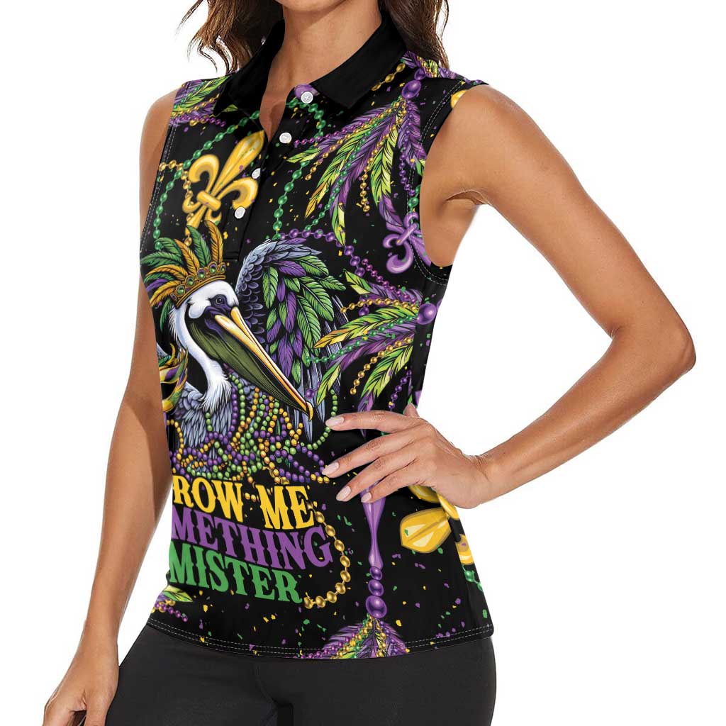 Mardi Gras Pelican Women Sleeveless Polo Shirt Throw me Something Mister! - Wonder Print Shop