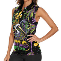 Mardi Gras Pelican Women Sleeveless Polo Shirt Throw me Something Mister! - Wonder Print Shop