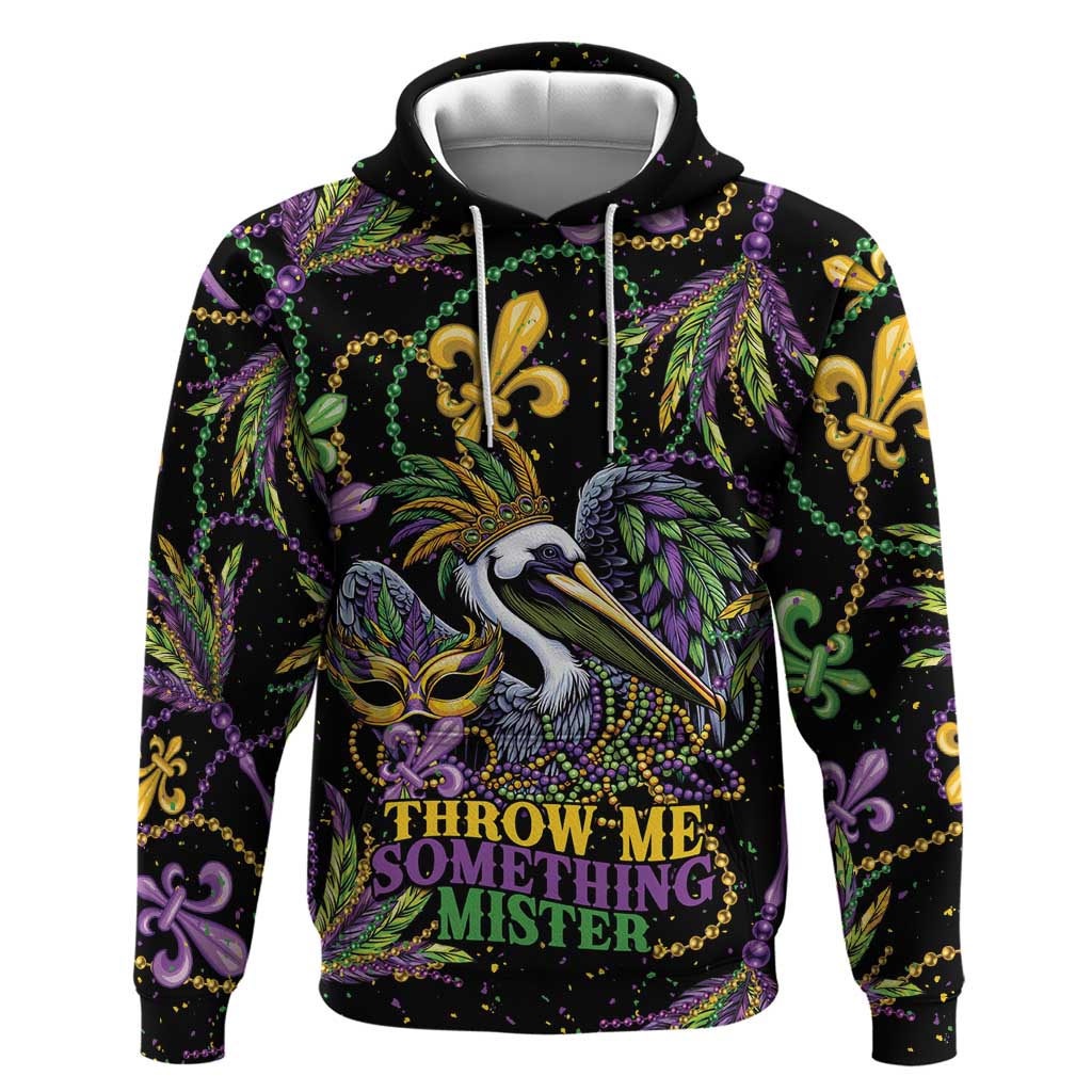 Mardi Gras Pelican Zip Hoodie Throw me Something Mister! - Wonder Print Shop
